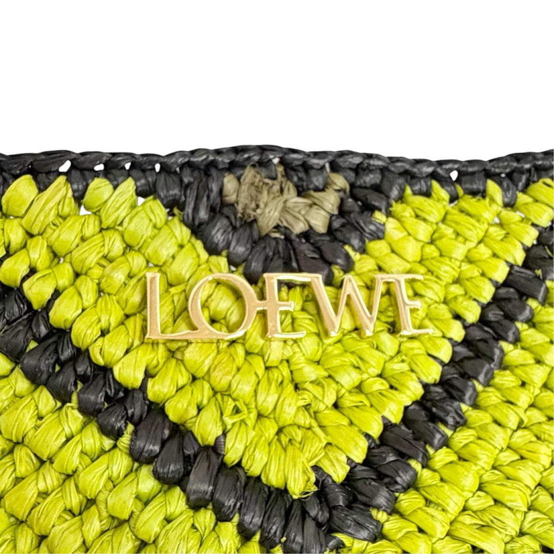 未使用品△LOEWE ロエベ B779Q18X17 パズルフォルド XL トートバッグ ラフィア レザー ロゴ金具 ブラック グリーン ゴールド金具 袋付き