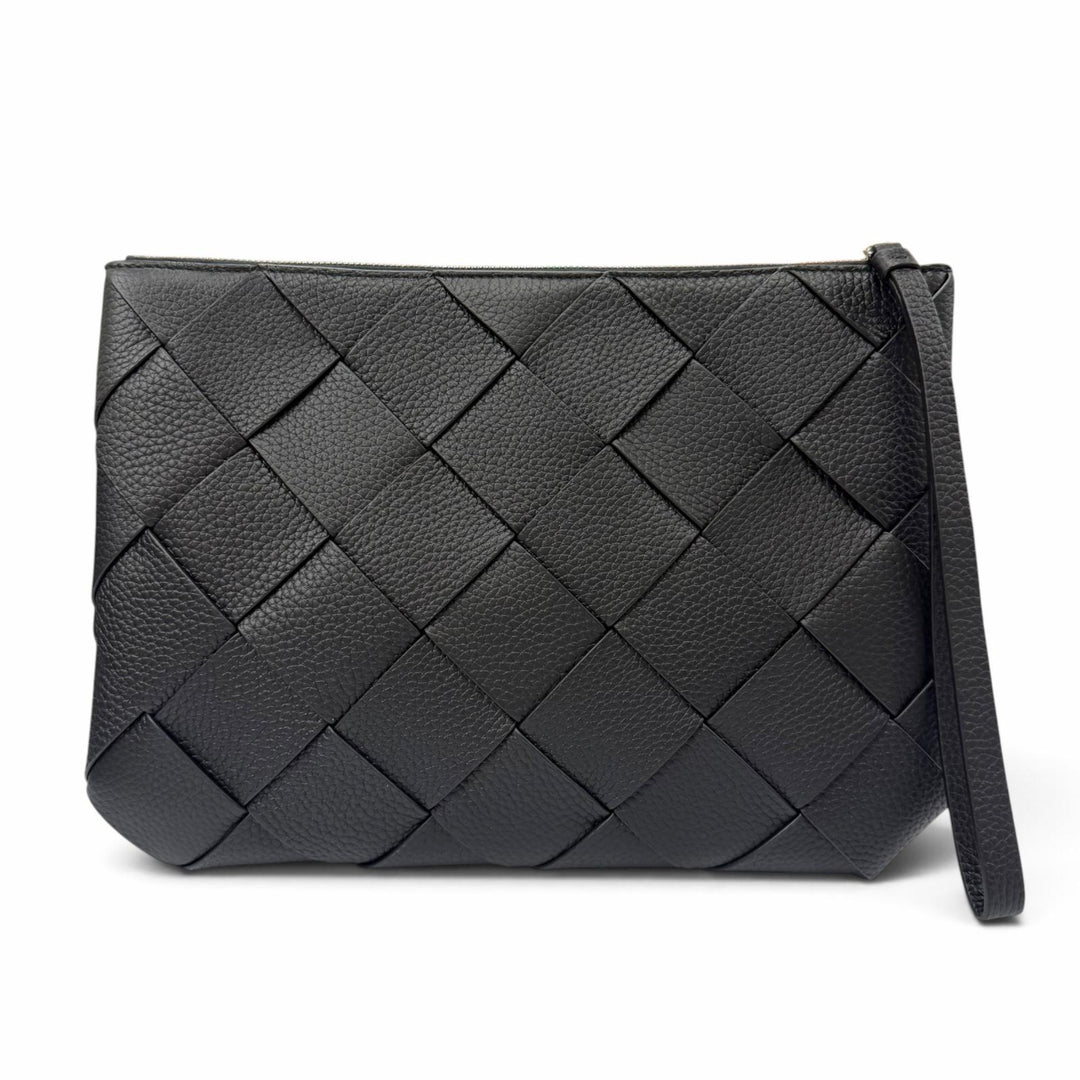 未使用品▼BOTTEGAVENETA ボッテガヴェネタ 795632 レザー マキシイントレチャート ディアゴ クラッチバッグ ブラック 伊製 定価335500円