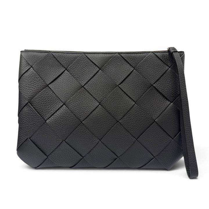 未使用品▼BOTTEGAVENETA ボッテガヴェネタ 795632 レザー マキシイントレチャート ディアゴ クラッチバッグ ブラック 伊製 定価335500円