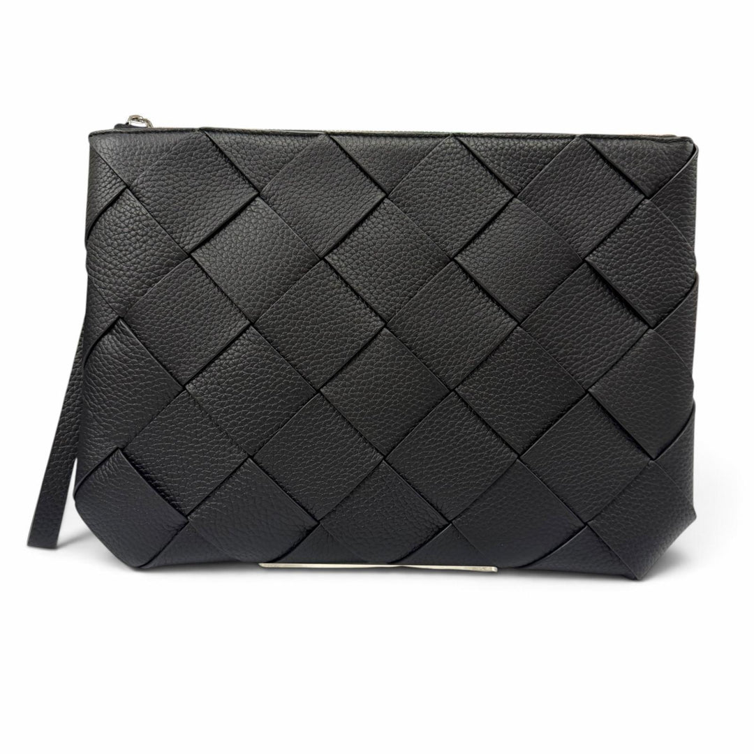 未使用品▼BOTTEGAVENETA ボッテガヴェネタ 795632 レザー マキシイントレチャート ディアゴ クラッチバッグ ブラック 伊製 定価335500円