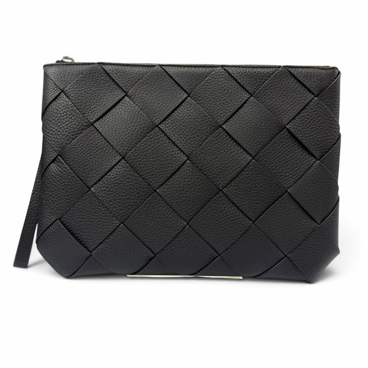 未使用品▼BOTTEGAVENETA ボッテガヴェネタ 795632 レザー マキシイントレチャート ディアゴ クラッチバッグ ブラック 伊製 定価335500円