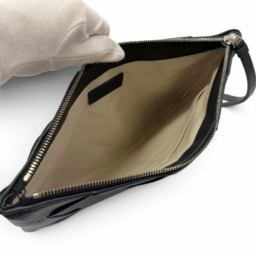 未使用品▼BOTTEGAVENETA ボッテガヴェネタ 795632 レザー マキシイントレチャート ディアゴ クラッチバッグ ブラック 伊製 定価335500円