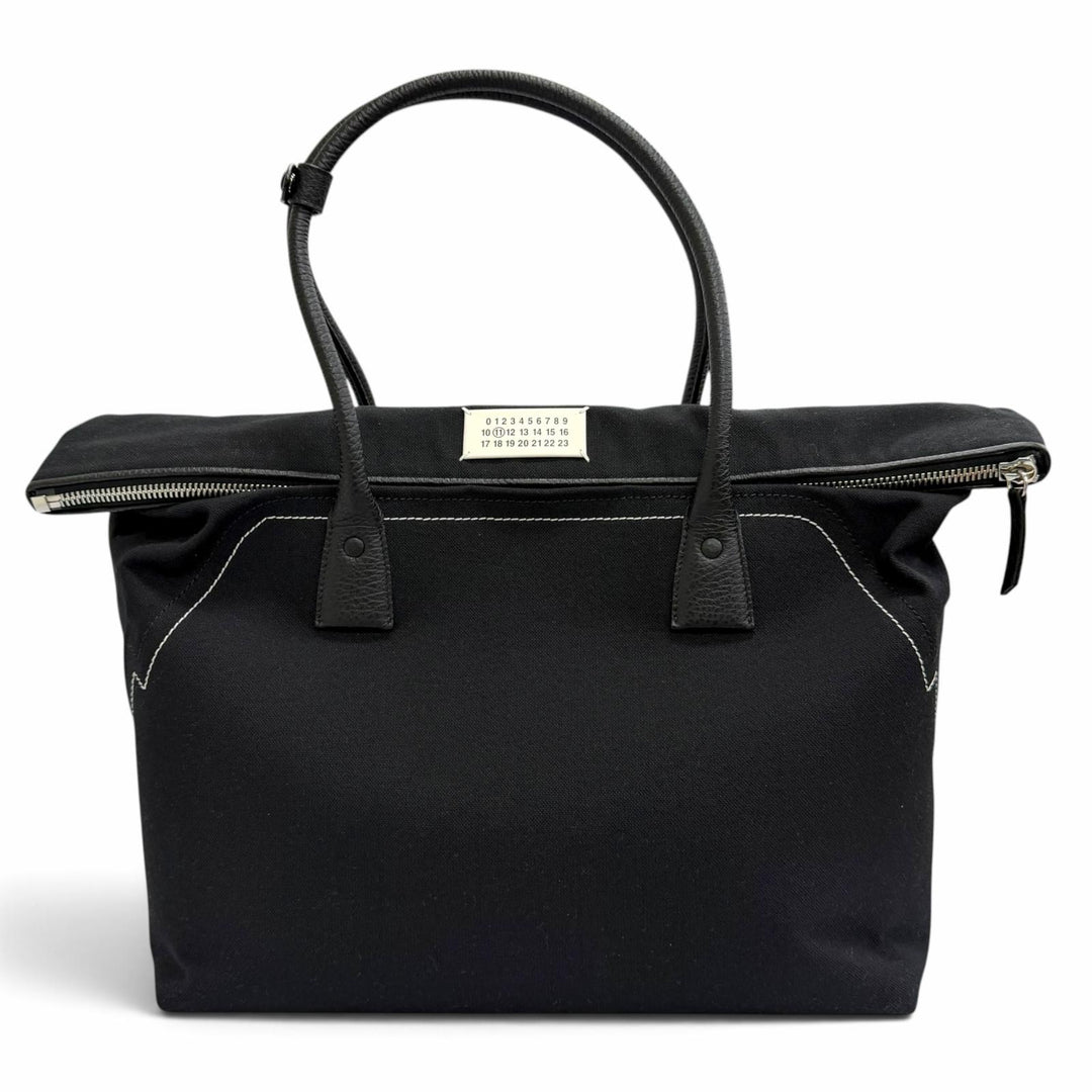 美品△Maison Margiela 11 メゾンマルジェラ11 SB1WC0013 5AC ショッピング ラージ トートバッグ レザー キャンバス ブラック イタリア製