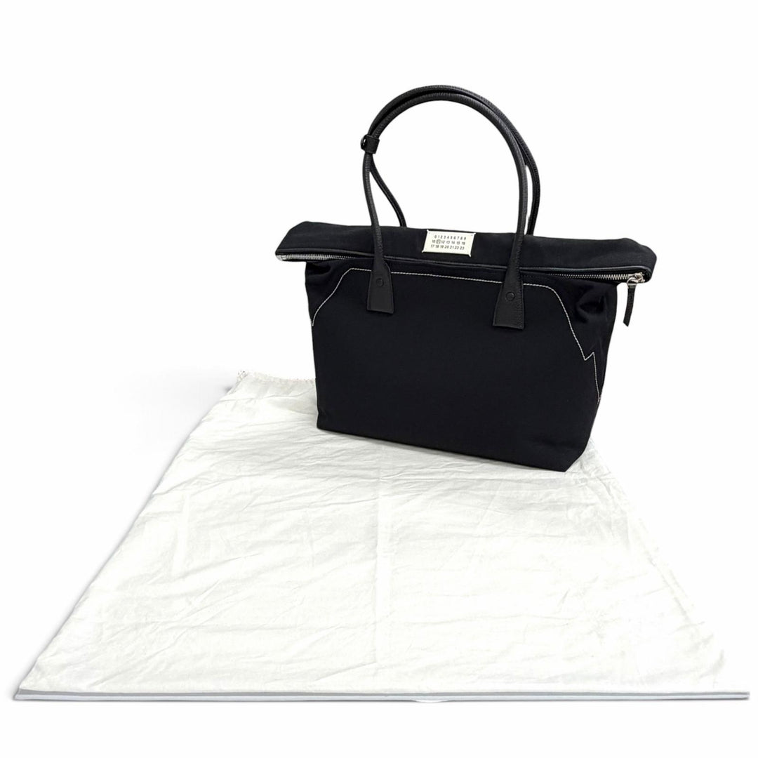 美品△Maison Margiela 11 メゾンマルジェラ11 SB1WC0013 5AC ショッピング ラージ トートバッグ レザー キャンバス ブラック イタリア製