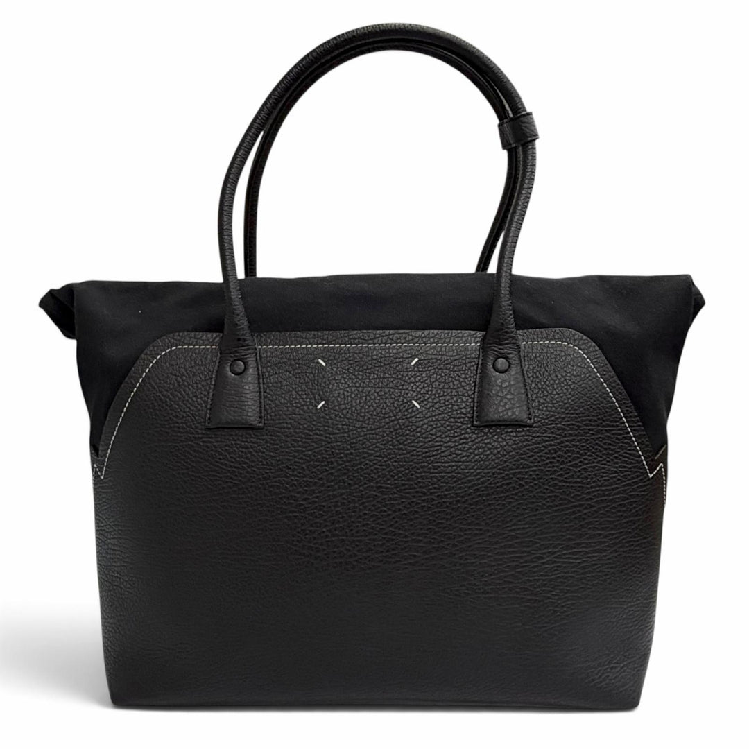 美品△Maison Margiela 11 メゾンマルジェラ11 SB1WC0013 5AC ショッピング ラージ トートバッグ レザー キャンバス ブラック イタリア製