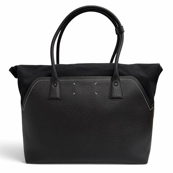 美品△Maison Margiela 11 メゾンマルジェラ11 SB1WC0013 5AC ショッピング ラージ トートバッグ レザー キャンバス ブラック イタリア製