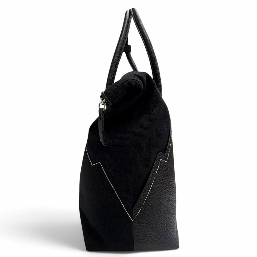 美品△Maison Margiela 11 メゾンマルジェラ11 SB1WC0013 5AC ショッピング ラージ トートバッグ レザー キャンバス ブラック イタリア製
