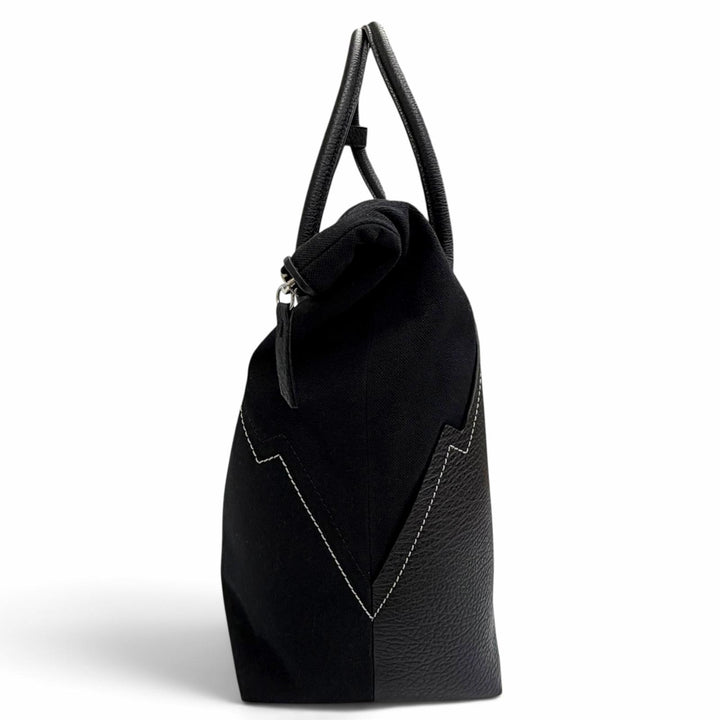 美品△Maison Margiela 11 メゾンマルジェラ11 SB1WC0013 5AC ショッピング ラージ トートバッグ レザー キャンバス ブラック イタリア製
