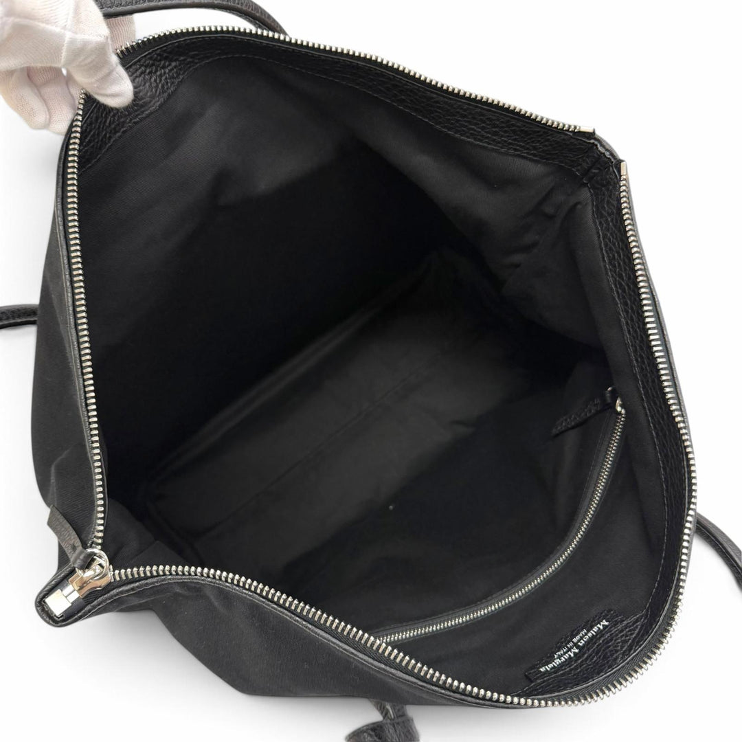 美品△Maison Margiela 11 メゾンマルジェラ11 SB1WC0013 5AC ショッピング ラージ トートバッグ レザー キャンバス ブラック イタリア製