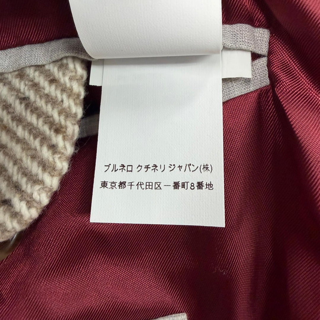 極美品▼Brunello Cucinelli ブルネロクチネリ ウール カシミヤ ヘリンボーン柄 ロゴ入りボタン シングル チェスターコート IT 48 正規品