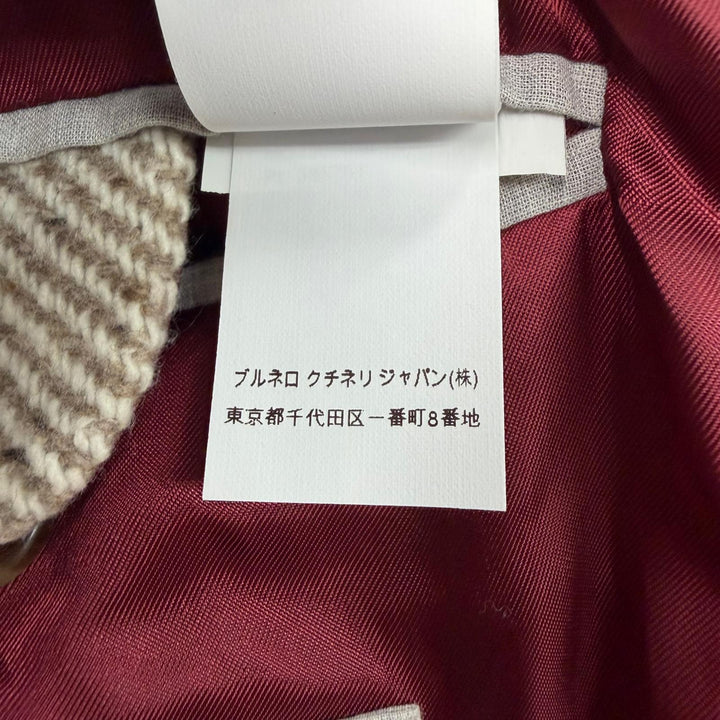 極美品▼Brunello Cucinelli ブルネロクチネリ ウール カシミヤ ヘリンボーン柄 ロゴ入りボタン シングル チェスターコート IT 48 正規品
