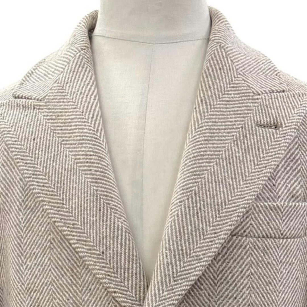 極美品▼Brunello Cucinelli ブルネロクチネリ ウール カシミヤ ヘリンボーン柄 ロゴ入りボタン シングル チェスターコート IT 48 正規品