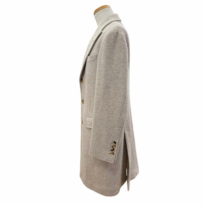 極美品▼Brunello Cucinelli ブルネロクチネリ ウール カシミヤ ヘリンボーン柄 ロゴ入りボタン シングル チェスターコート IT 48 正規品