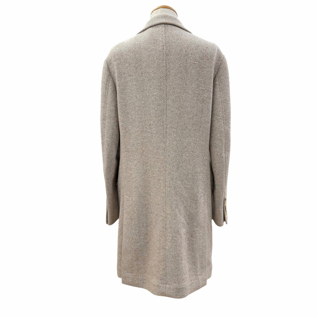 極美品▼Brunello Cucinelli ブルネロクチネリ ウール カシミヤ ヘリンボーン柄 ロゴ入りボタン シングル チェスターコート IT 48 正規品