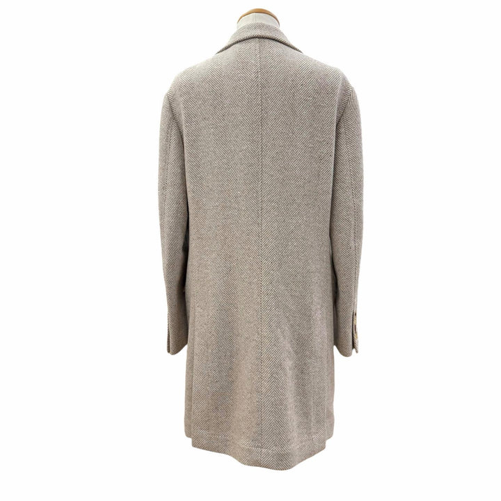 極美品▼Brunello Cucinelli ブルネロクチネリ ウール カシミヤ ヘリンボーン柄 ロゴ入りボタン シングル チェスターコート IT 48 正規品