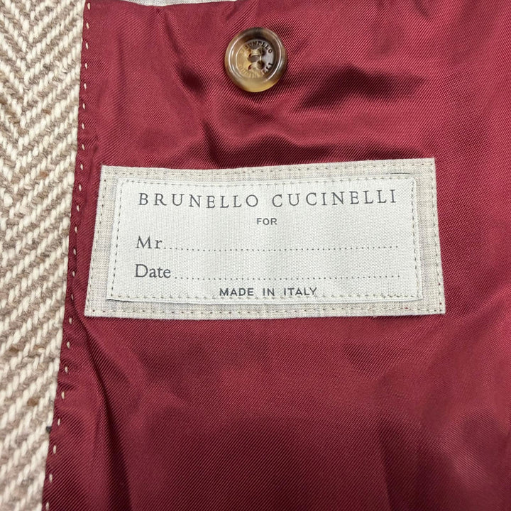 極美品▼Brunello Cucinelli ブルネロクチネリ ウール カシミヤ ヘリンボーン柄 ロゴ入りボタン シングル チェスターコート IT 48 正規品