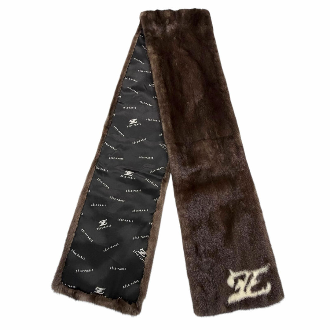 極美品▼ZELE PARIS ゼルパリ ブルーアイリスミンク BLUE IRIS MINK インターシャZ エシャルプ ブラウン 本毛皮ショール 定価1040000円