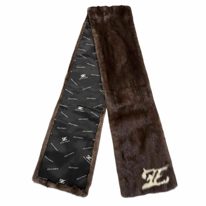 極美品▼ZELE PARIS ゼルパリ ブルーアイリスミンク BLUE IRIS MINK インターシャZ エシャルプ ブラウン 本毛皮ショール 定価1040000円