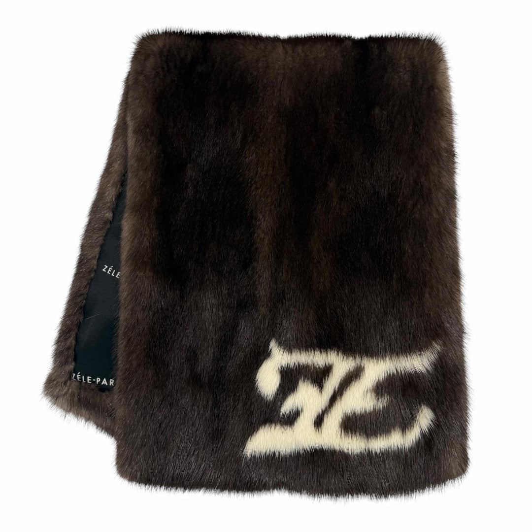 極美品▼ZELE PARIS ゼルパリ ブルーアイリスミンク BLUE IRIS MINK インターシャZ エシャルプ ブラウン 本毛皮ショール 定価1040000円