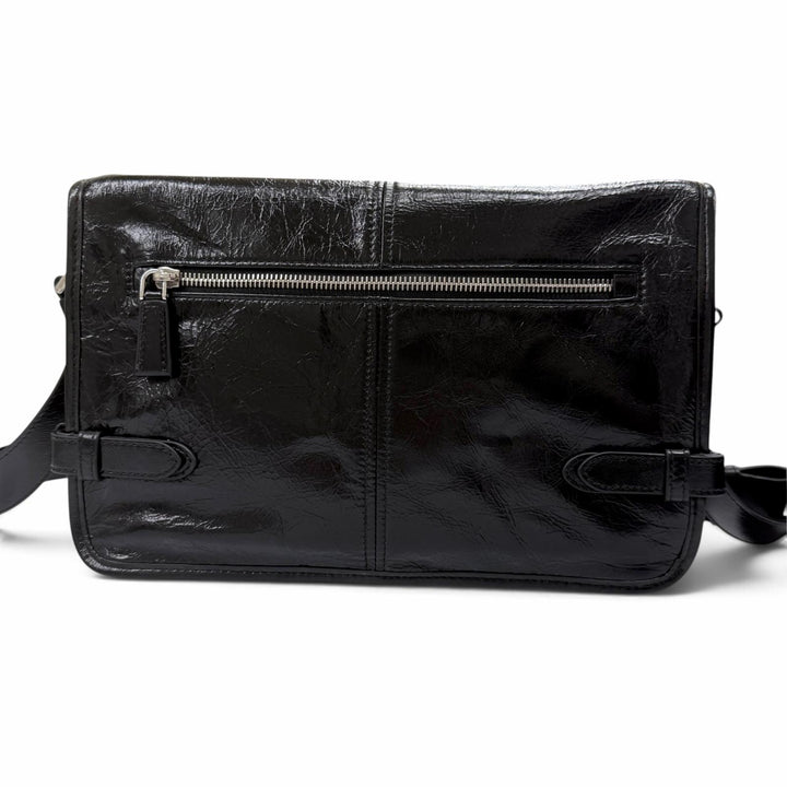 極美品▼PRADA プラダ 2VD073 ソフトルックスレザー トライアングルロゴ 三角プレート ショルダーバッグ ブラック メンズ 定価522500円
