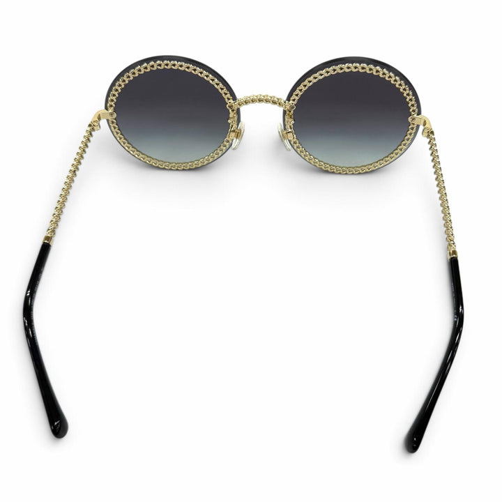 美品★CHANEL シャネル 4245 チェーングラスコード付 ココマーク ラウンド サングラス ブラック ゴールド 58□18 135 イタリア製