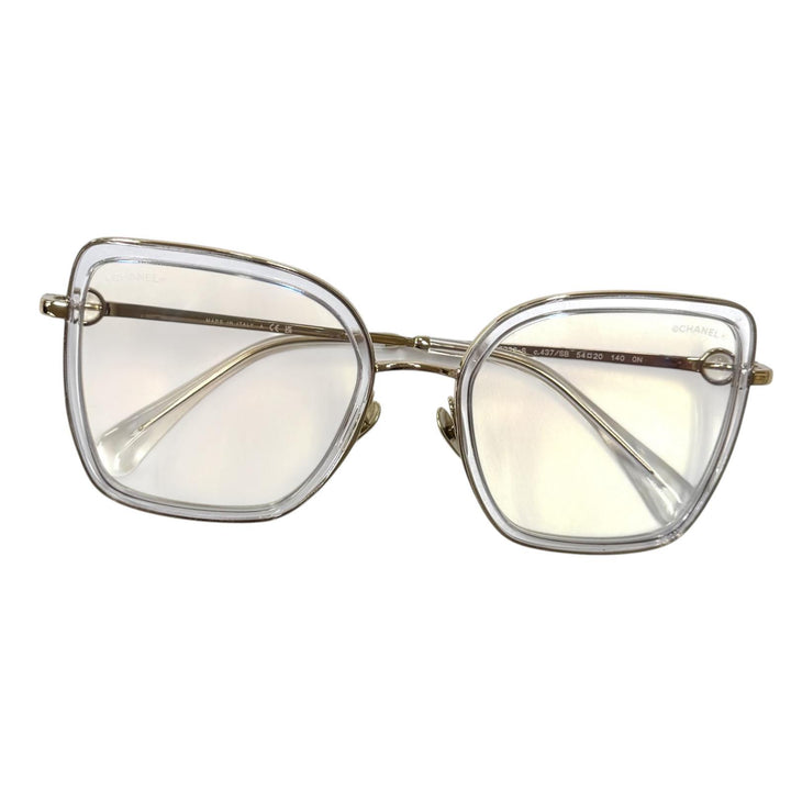 美品★CHANEL シャネル 2222-S バタフライ シェイプ オプティカル ロゴ入り メガネ 眼鏡 アイウェア ゴールド クリア 54□20 140 袋付