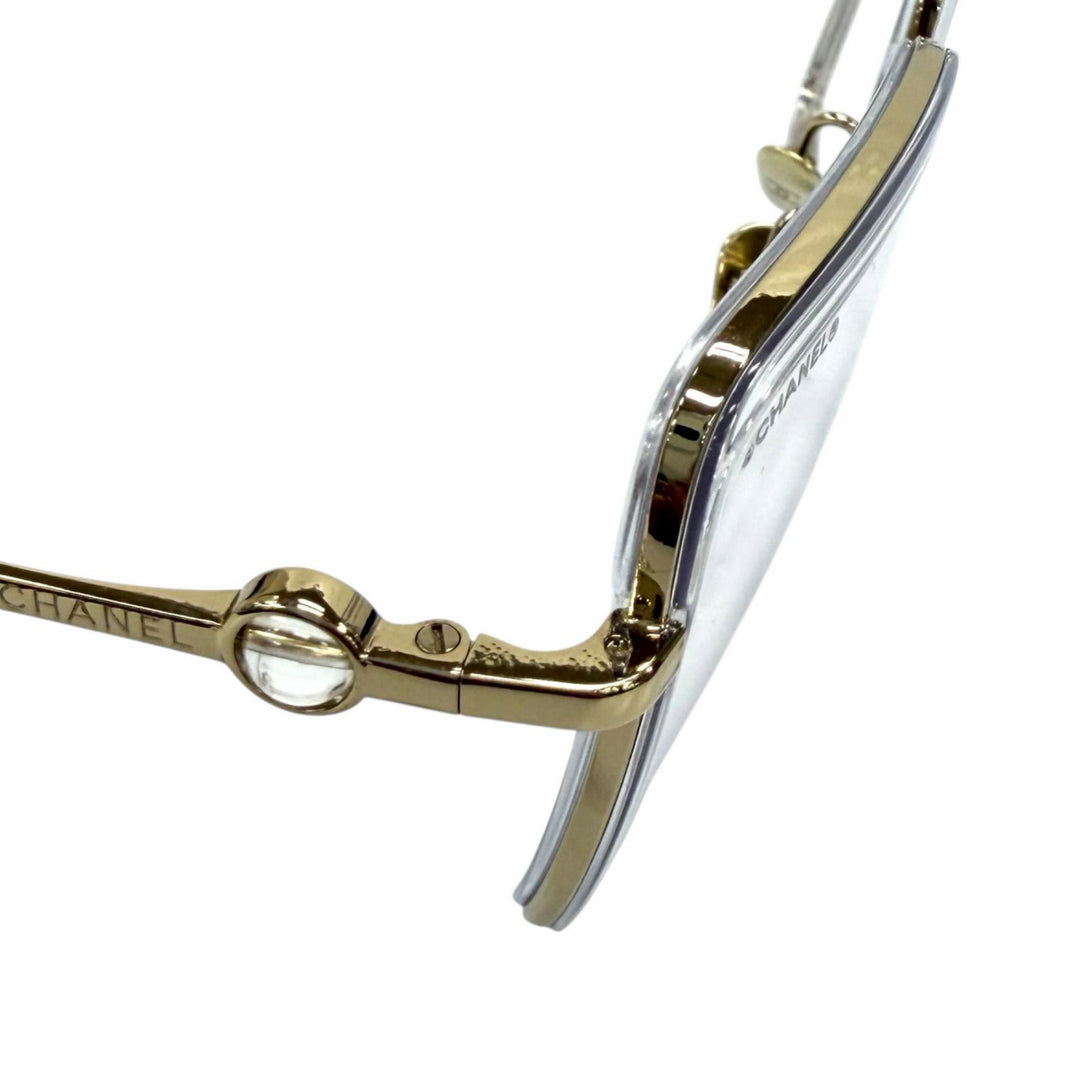 美品★CHANEL シャネル 2222-S バタフライ シェイプ オプティカル ロゴ入り メガネ 眼鏡 アイウェア ゴールド クリア 54□20 140 袋付