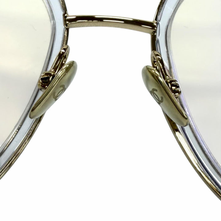 美品★CHANEL シャネル 2222-S バタフライ シェイプ オプティカル ロゴ入り メガネ 眼鏡 アイウェア ゴールド クリア 54□20 140 袋付