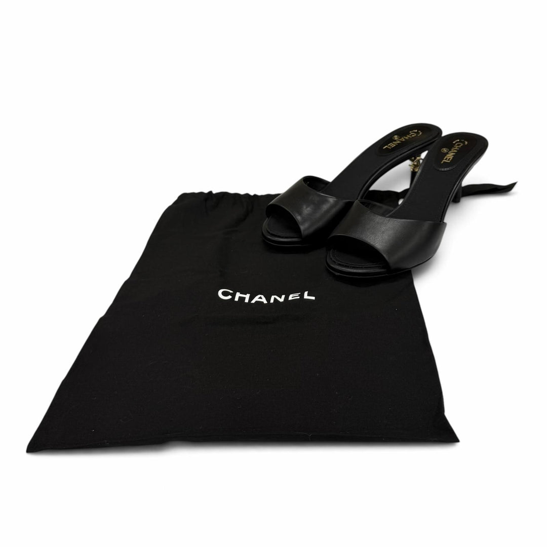 極美品★CHANEL シャネル G33705 ココマーク レザー ミュール ブラック ゴールド金具 36 イタリア製 レディース 保存袋付き