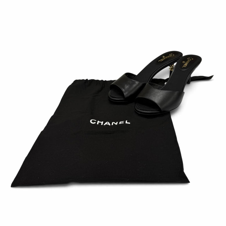 極美品★CHANEL シャネル G33705 ココマーク レザー ミュール ブラック ゴールド金具 36 イタリア製 レディース 保存袋付き