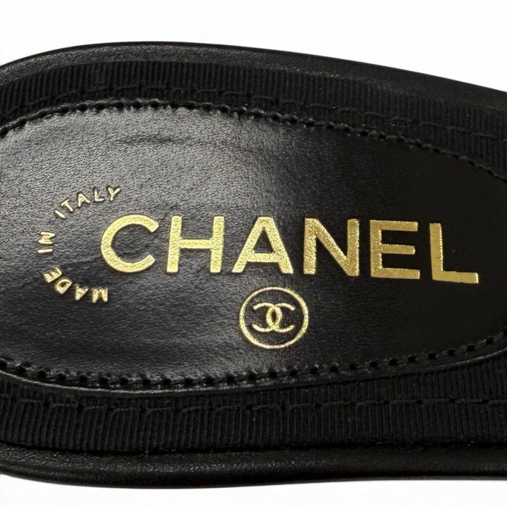 極美品★CHANEL シャネル G33705 ココマーク レザー ミュール ブラック ゴールド金具 36 イタリア製 レディース 保存袋付き