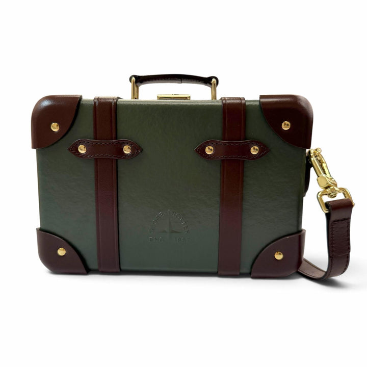 美品▼GLOBE TROTTER グローブトロッター センテナリー マイクロケース レザー 2WAY ショルダーバッグ グリーン ブラウン 定価297000円