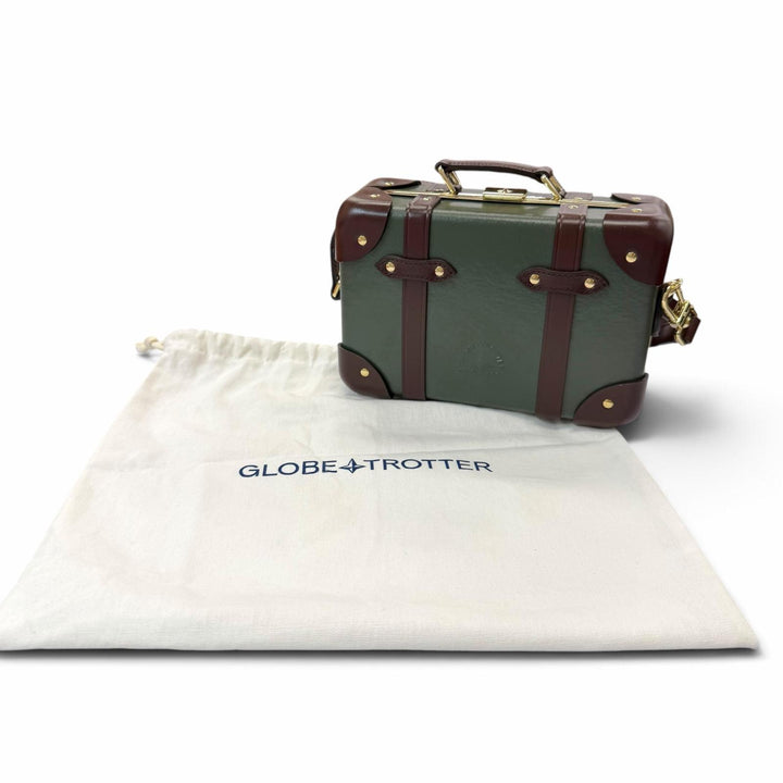 美品▼GLOBE TROTTER グローブトロッター センテナリー マイクロケース レザー 2WAY ショルダーバッグ グリーン ブラウン 定価297000円
