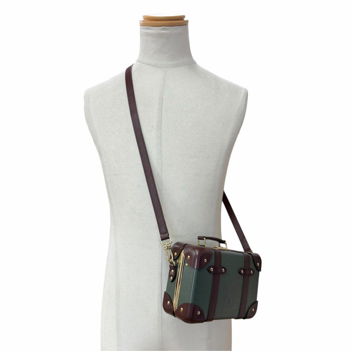 美品▼GLOBE TROTTER グローブトロッター センテナリー マイクロケース レザー 2WAY ショルダーバッグ グリーン ブラウン 定価297000円