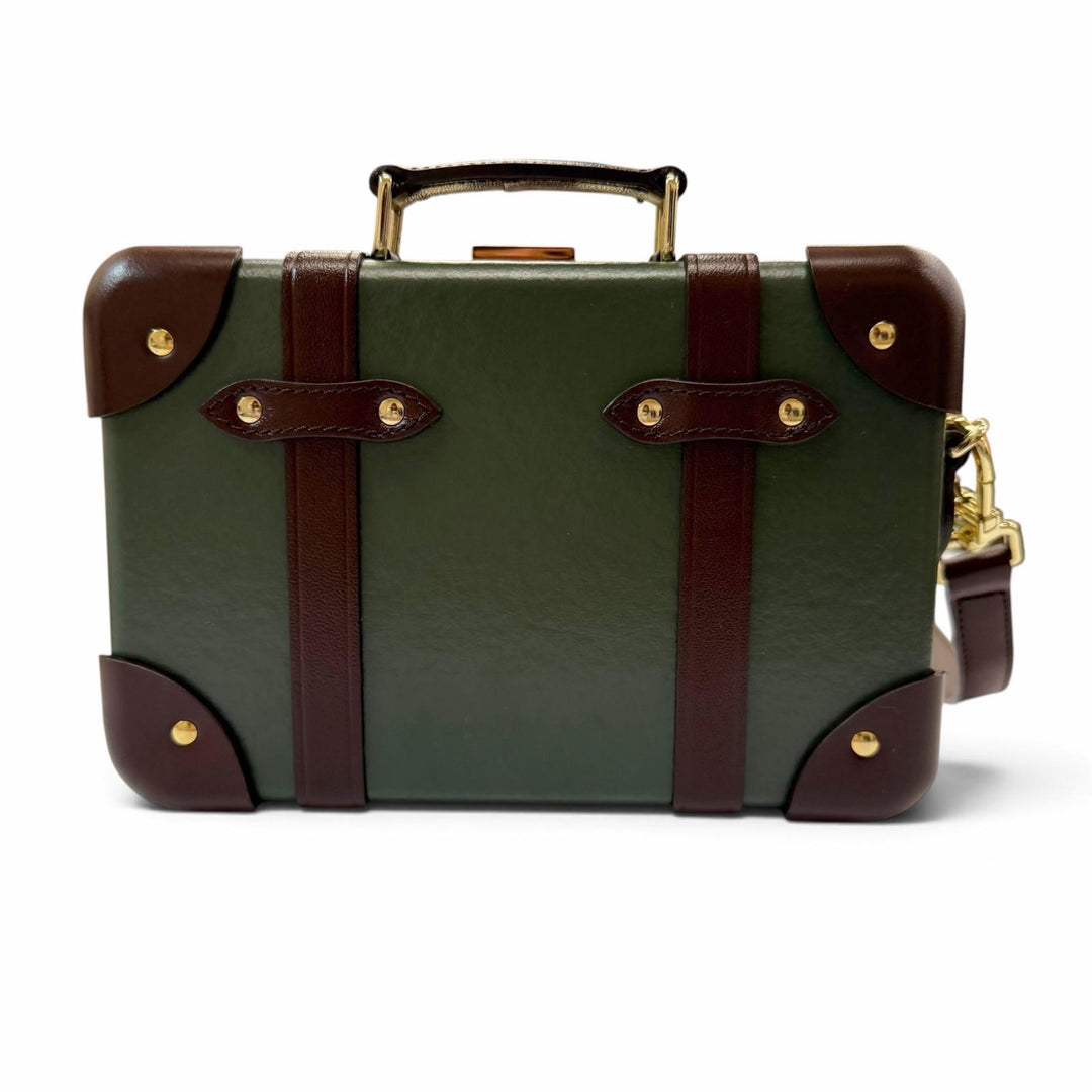 美品▼GLOBE TROTTER グローブトロッター センテナリー マイクロケース レザー 2WAY ショルダーバッグ グリーン ブラウン 定価297000円