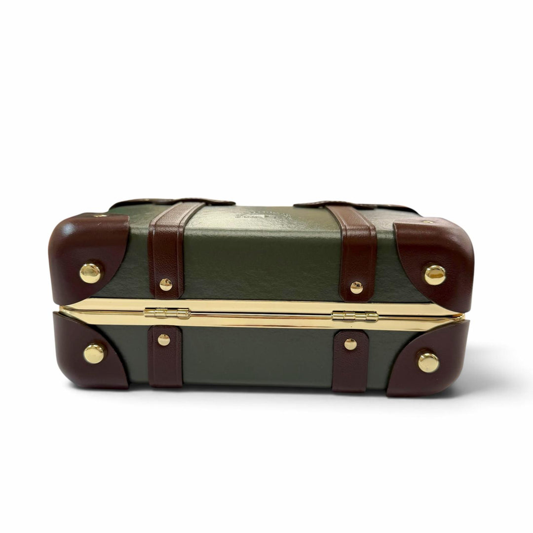 美品▼GLOBE TROTTER グローブトロッター センテナリー マイクロケース レザー 2WAY ショルダーバッグ グリーン ブラウン 定価297000円