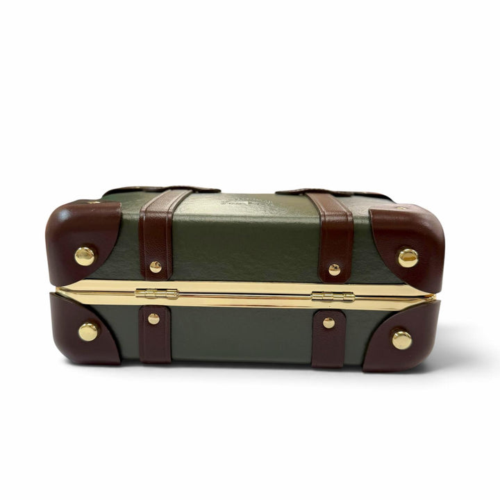 美品▼GLOBE TROTTER グローブトロッター センテナリー マイクロケース レザー 2WAY ショルダーバッグ グリーン ブラウン 定価297000円