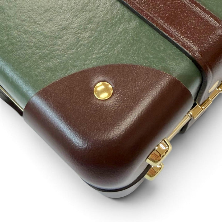 美品▼GLOBE TROTTER グローブトロッター センテナリー マイクロケース レザー 2WAY ショルダーバッグ グリーン ブラウン 定価297000円