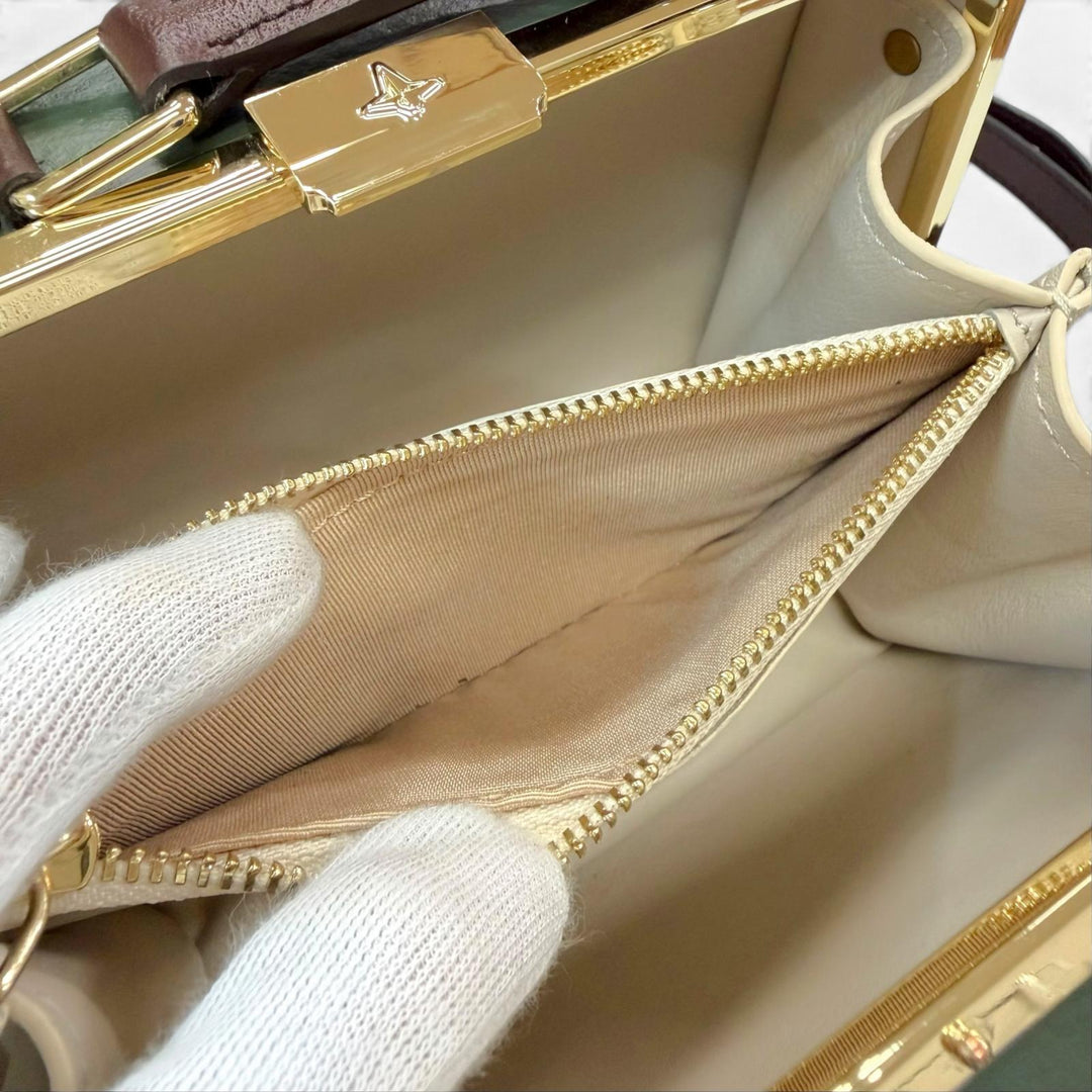 美品▼GLOBE TROTTER グローブトロッター センテナリー マイクロケース レザー 2WAY ショルダーバッグ グリーン ブラウン 定価297000円
