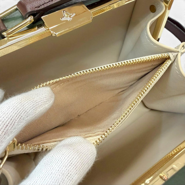 美品▼GLOBE TROTTER グローブトロッター センテナリー マイクロケース レザー 2WAY ショルダーバッグ グリーン ブラウン 定価297000円