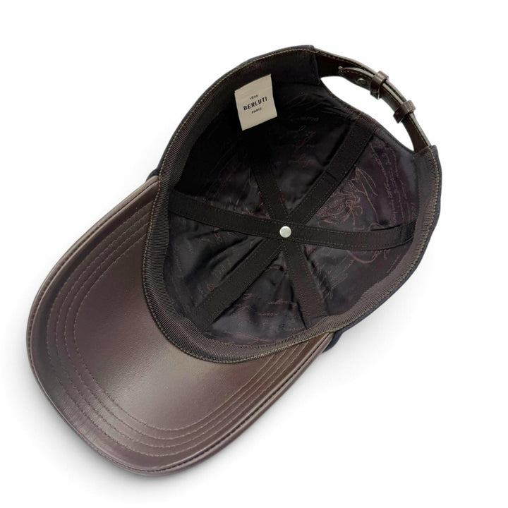 美品▼BERLUTI ベルルッティ B Thabor レザーバイザー エンブロイダリー カシミヤ 公式掲載中 ベースボールキャップ M 正規 定価112200円