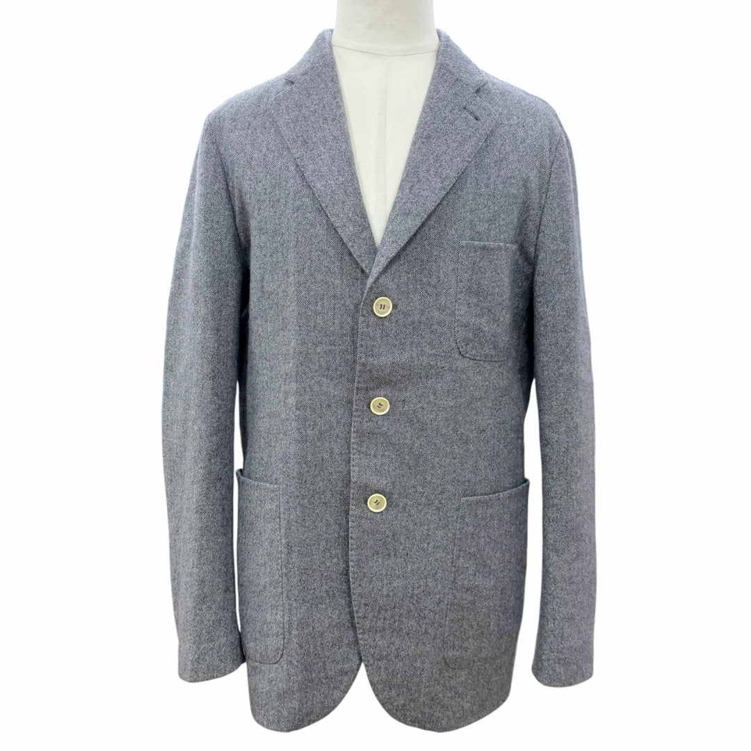 美品▼Loro Piana ロロピアーナ カシミヤ ツイード シングルジャケット テーラードジャケット ネイビー系 IT 52 イタリア製 メンズ