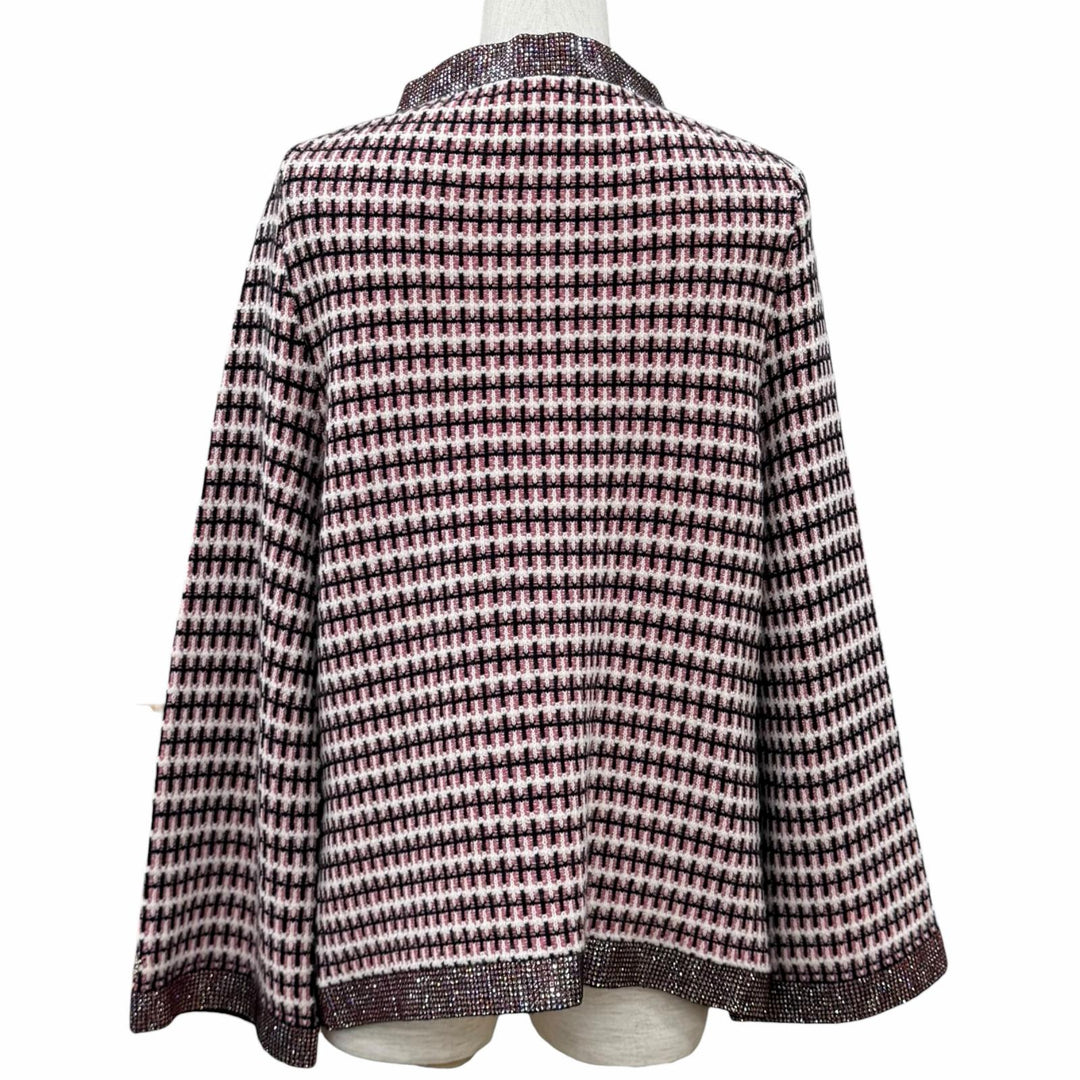 極美品★CHANEL シャネル P41327 カシミヤ100％ ココマーク ラインストーン装飾 総柄 ジャケット ピンク EU 42 英国製 レディース