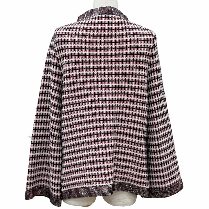 極美品★CHANEL シャネル P41327 カシミヤ100％ ココマーク ラインストーン装飾 総柄 ジャケット ピンク EU 42 英国製 レディース