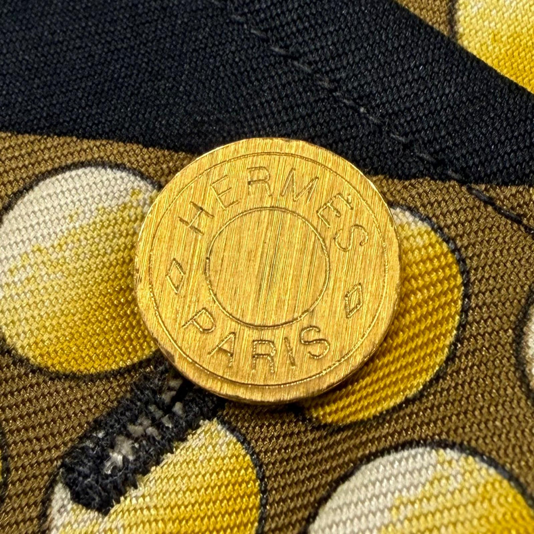 美品▼HERMES エルメス ヴィンテージ L’OR DES CHEFS シルク100% 総柄 セリエボタン 長袖シャツ ブラック イエロー 43 正規品 メンズ