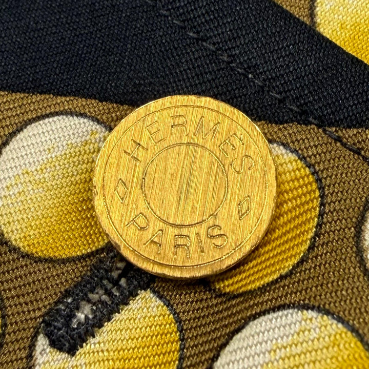 美品▼HERMES エルメス ヴィンテージ L’OR DES CHEFS シルク100% 総柄 セリエボタン 長袖シャツ ブラック イエロー 43 正規品 メンズ