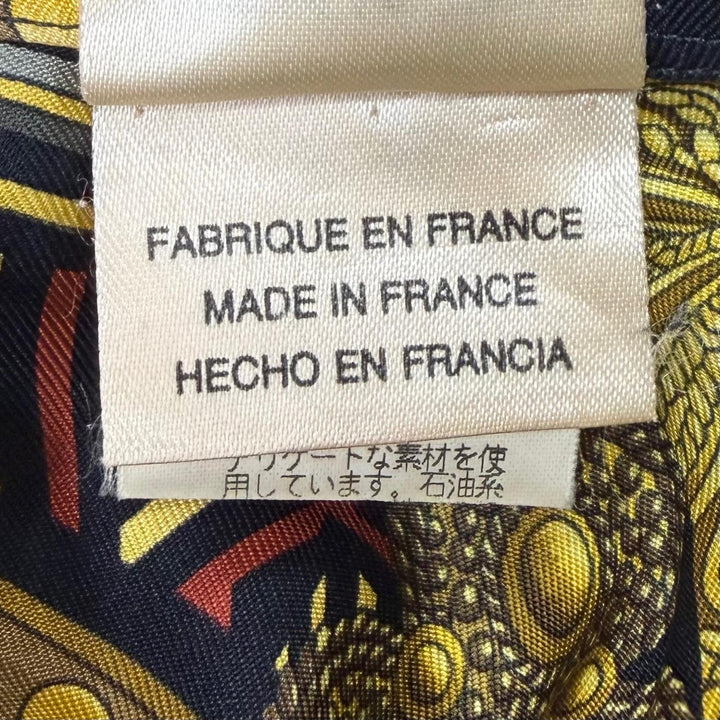 美品▼HERMES エルメス ヴィンテージ L’OR DES CHEFS シルク100% 総柄 セリエボタン 長袖シャツ ブラック イエロー 43 正規品 メンズ