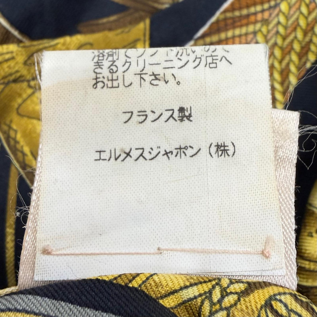 美品▼HERMES エルメス ヴィンテージ L’OR DES CHEFS シルク100% 総柄 セリエボタン 長袖シャツ ブラック イエロー 43 正規品 メンズ