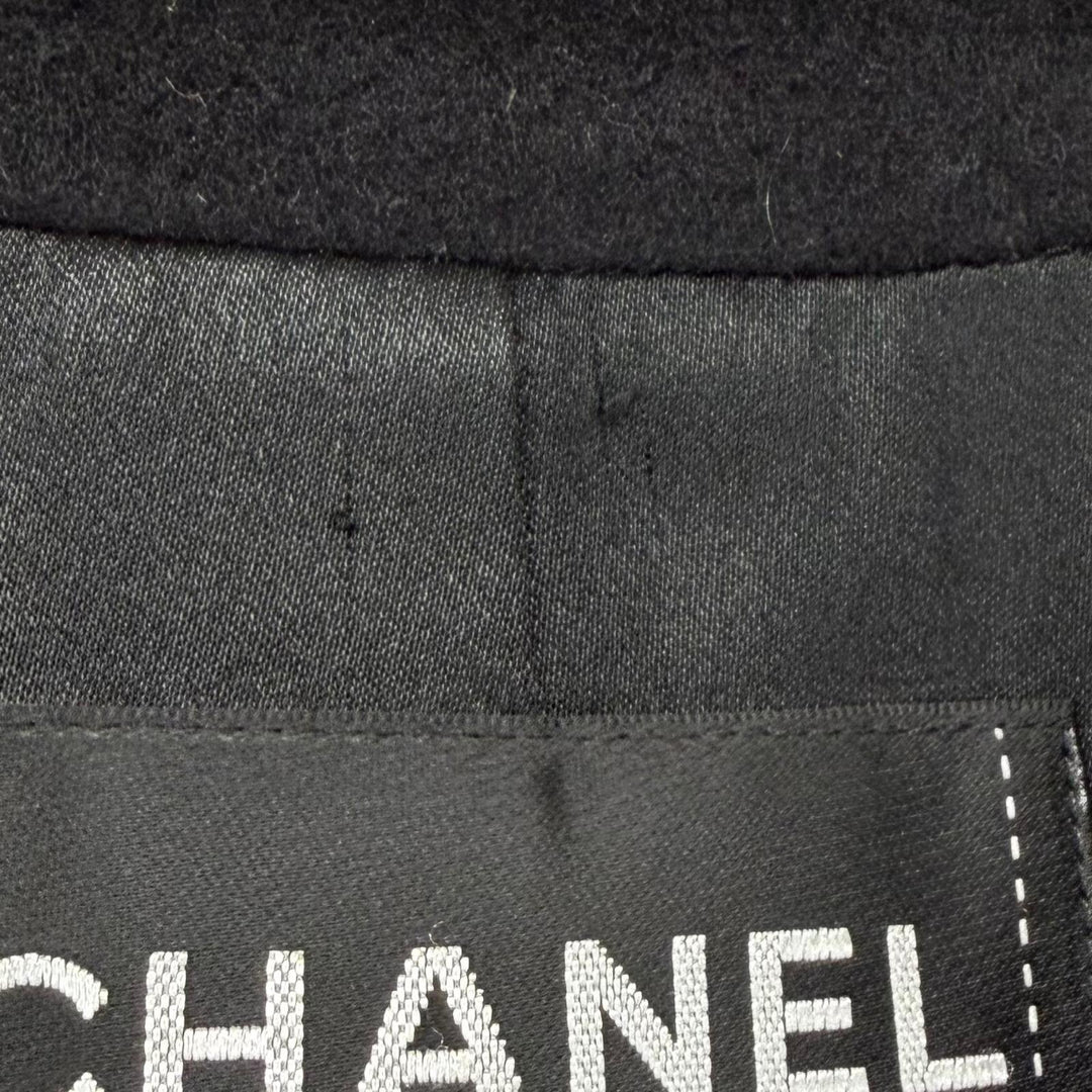 極美品★CHANEL シャネル P36033 カシミヤ100％ ココマークボタン チェーンデザインバックル ダブルブレスト コート ブラック 36 正規品
