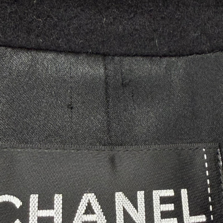 極美品★CHANEL シャネル P36033 カシミヤ100％ ココマークボタン チェーンデザインバックル ダブルブレスト コート ブラック 36 正規品